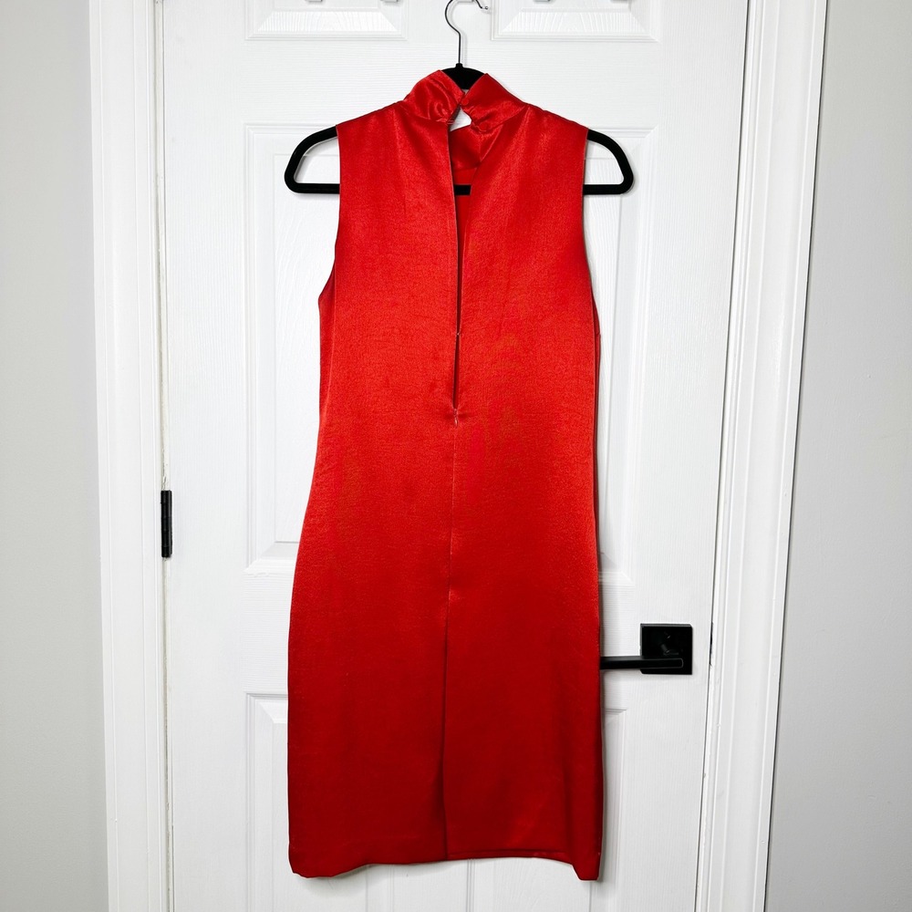REISS Lola Satin Ruffle Mock Neck Dress Womens 6 Red Excellent Sleeveless Shift - Picture 5 of 5